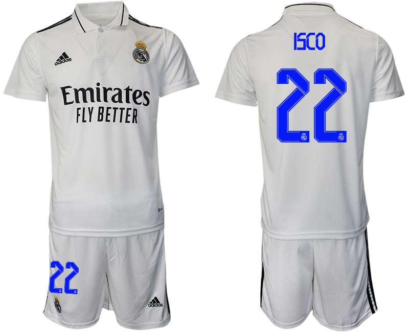Men 2022-2023 Club Real Madrid home white #22 Adidas Soccer Jersey->real madrid jersey->Soccer Club Jersey